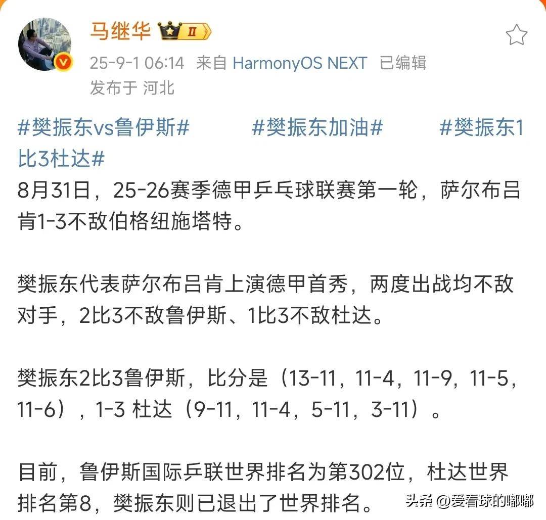 寒心！饭圈嘲讽樊振东德甲首秀：“啥也不是”“天蓬元帅下凡”